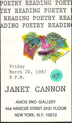 Janet Cannon Poetry Reading, Amos Eno Gallery, NYC, NY, 1987