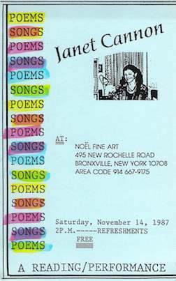 Janet Cannon Poetry Reading, Noel Fine Art, Bronxville, NY, 1987