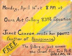 Janet Cannon Poetry Reading, Oura Art Gallery, Dallas, TX, 1980