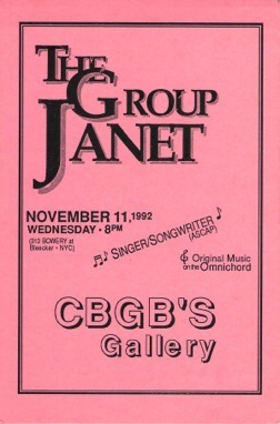 Janet Cannon, The Group Janet, CBGB's Gallery, NYC, NY, 1992